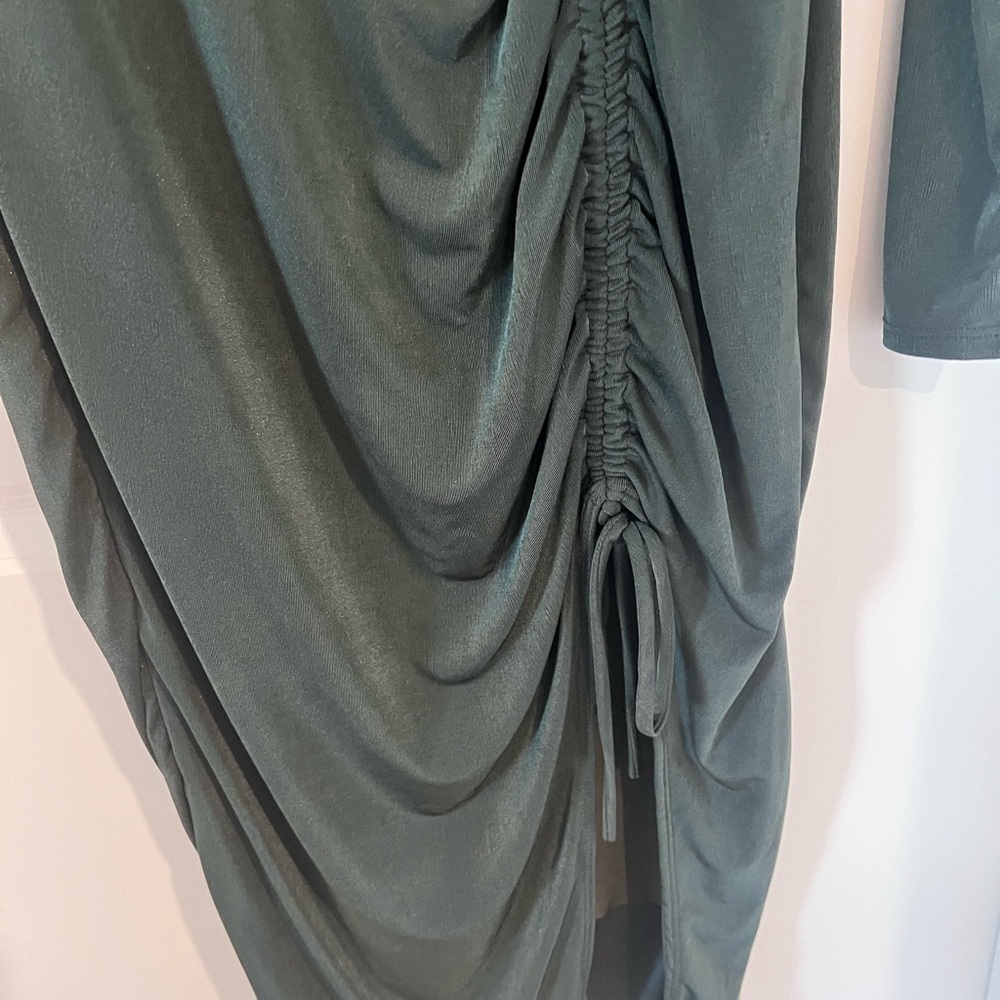 Elegant Forest Green Ruched Dress Size Large - Picture 5 of 11